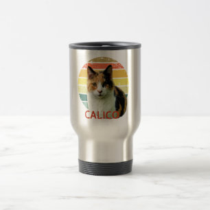 Retro Sunset Calico Moggy Cat Travel Mug
