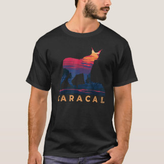 Retro Sunset Caracal Cat Animal Wildlife Lynx Cat T-Shirt