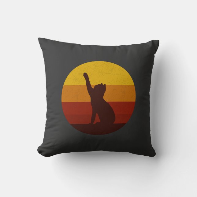 Retro Sunset Cat Silhouette | Vintage Aesthetic Ca Cushion (Front)