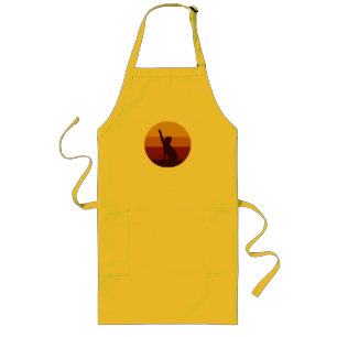Retro Sunset Cat Silhouette Vintage Aesthetic Ca Long Apron