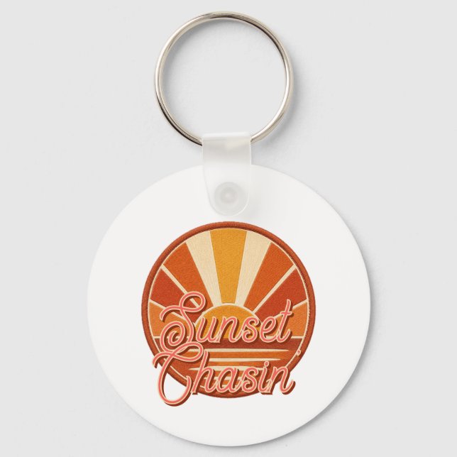 RETRO Sunset Chasin' Beach Vibe Key Ring (Front)