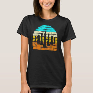 Retro Sunset Chess Silhouette Chess Player T-Shirt