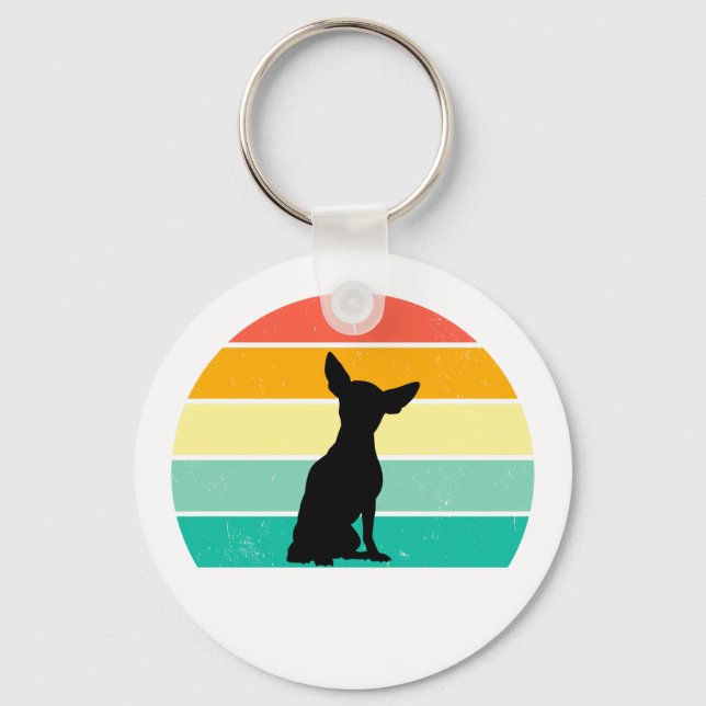 Retro Sunset Chihuahua  Key Ring (Front)