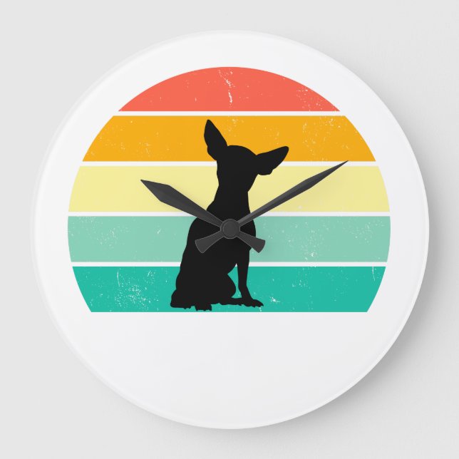 Retro Sunset Chihuahua Large Clock (Front)