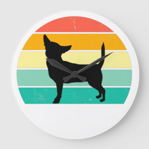 Retro Sunset Chihuahua Large Clock