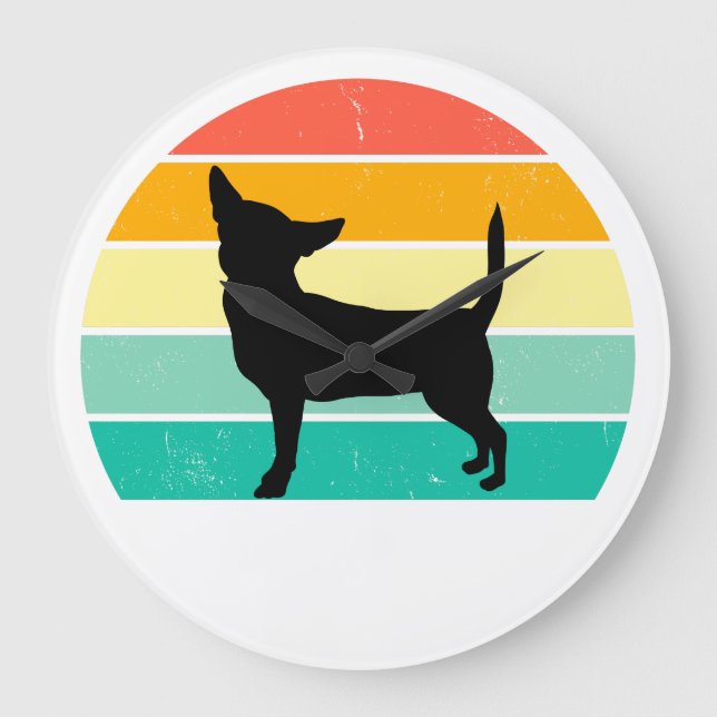 Retro Sunset Chihuahua Large Clock (Front)