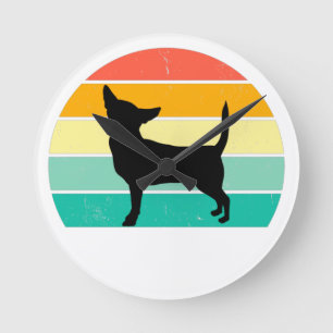 Retro Sunset Chihuahua  Round Clock
