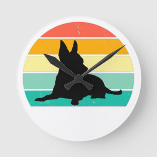 Retro Sunset Chihuahua     Round Clock