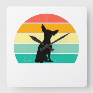 Retro Sunset Chihuahua   Square Wall Clock