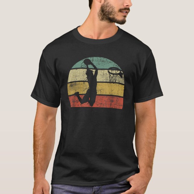 Retro Sunset Colorful Basketball Dunk  T-Shirt (Front)