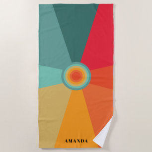Retro Sunset Colour Palette Personalised Name  Beach Towel