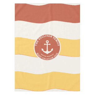 Retro Sunset Coral Anchor Family Vacation Badge Tablecloth