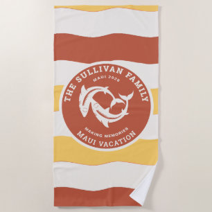 Retro Sunset Coral Beach Family Vacation Badge Towel