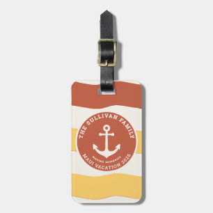 Retro Sunset Coral Family Vacation Anchor Badge Luggage Tag