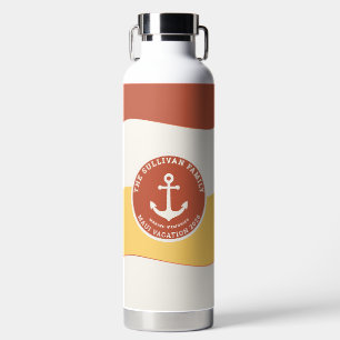 Retro Sunset Coral Family Vacation Anchor Badge Water Bottle