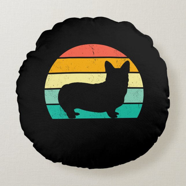 Retro Sunset Corgi    Round Cushion (Front)