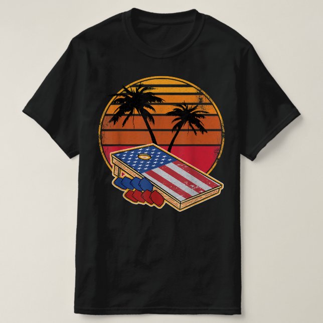 Retro Sunset CornHole Board American Flag Cornhole T-Shirt (Design Front)
