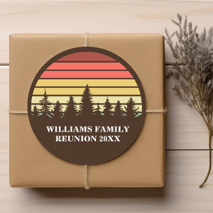 Retro Sunset Custom Family Reunion Brown Classic Round Sticker