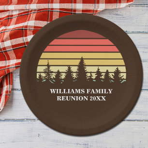 Retro Sunset Custom Family Reunion Party Brown Paper Plate