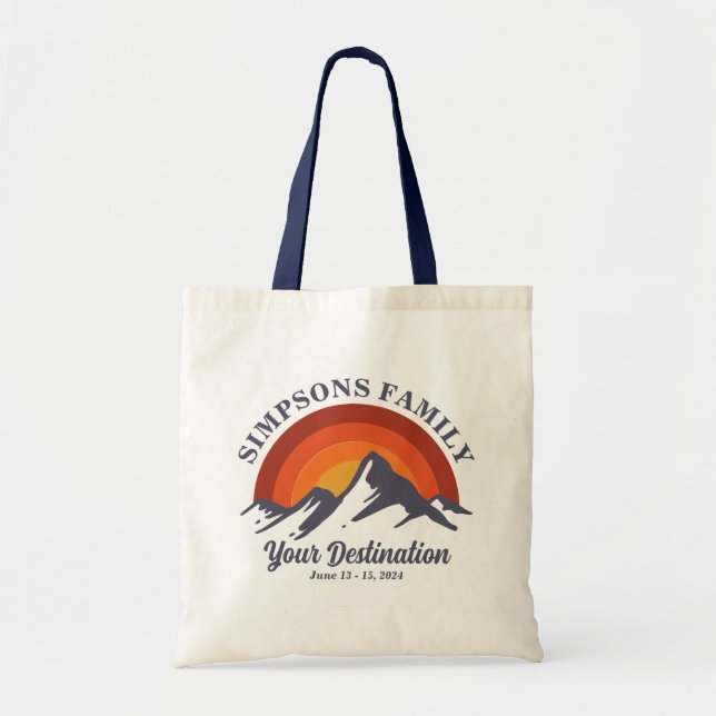 Retro Sunset Custom Family Vacation Group Matching Tote Bag (Front)