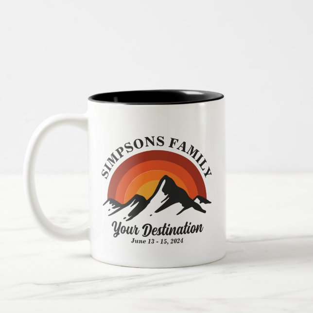 Retro Sunset Custom Family Vacation Group Matching Two-Tone Coffee Mug (Left)