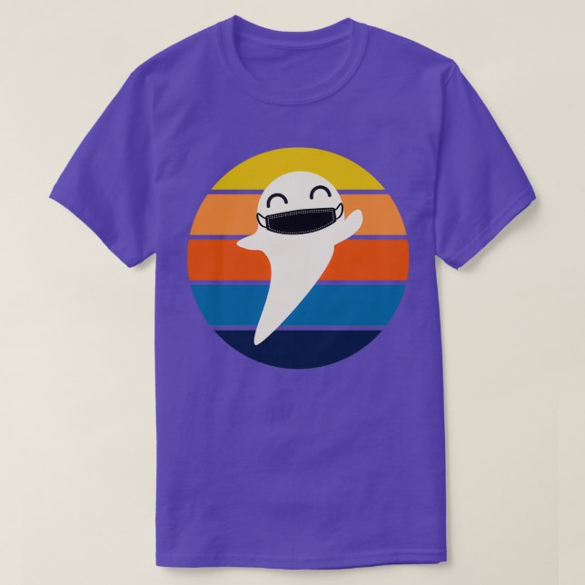 Retro Sunset Cute Ghost with face mask Happy Coron T-Shirt (Design Front)