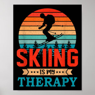 Retro Sunset Design Skiing Gift For Funny Skiers Poster