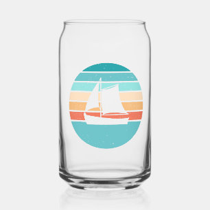 Retro Sunset Distressed Effect + Sailboat Can Glass