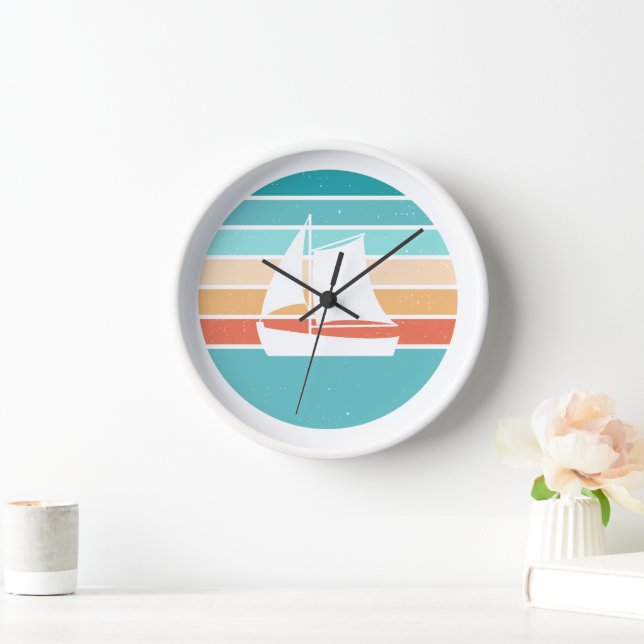 Retro Sunset Distressed Effect + Sailboat Clock (Home)