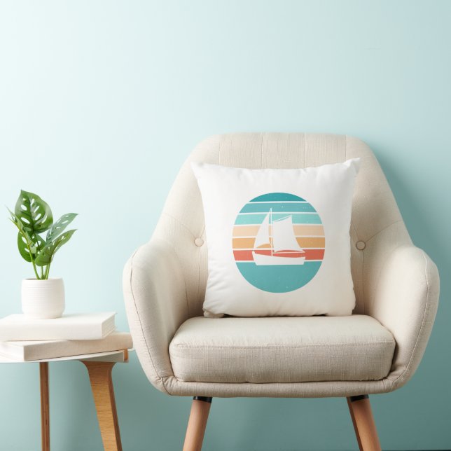 Retro Sunset Distressed Effect + Sailboat Cushion (Chair)