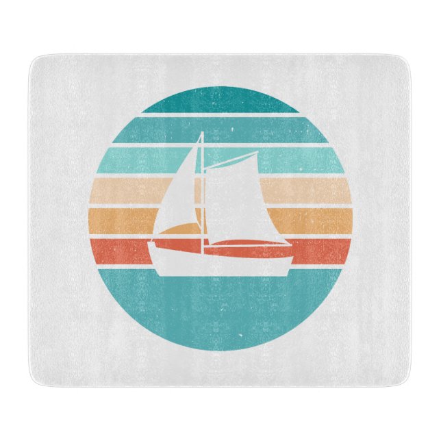 Retro Sunset Distressed Effect + Sailboat Cutting Board (Front)