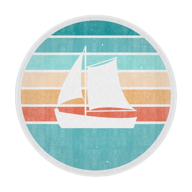 Retro Sunset Distressed Effect + Sailboat Cutting Board (Front)