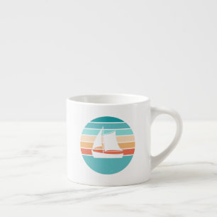 Retro Sunset Distressed Effect + Sailboat Espresso Cup