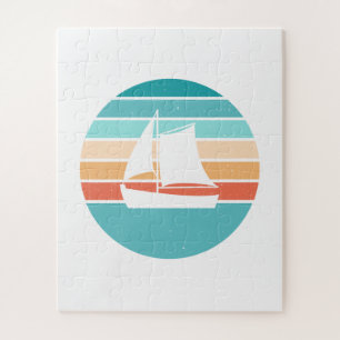 Retro Sunset Distressed Effect + Sailboat Jigsaw Puzzle