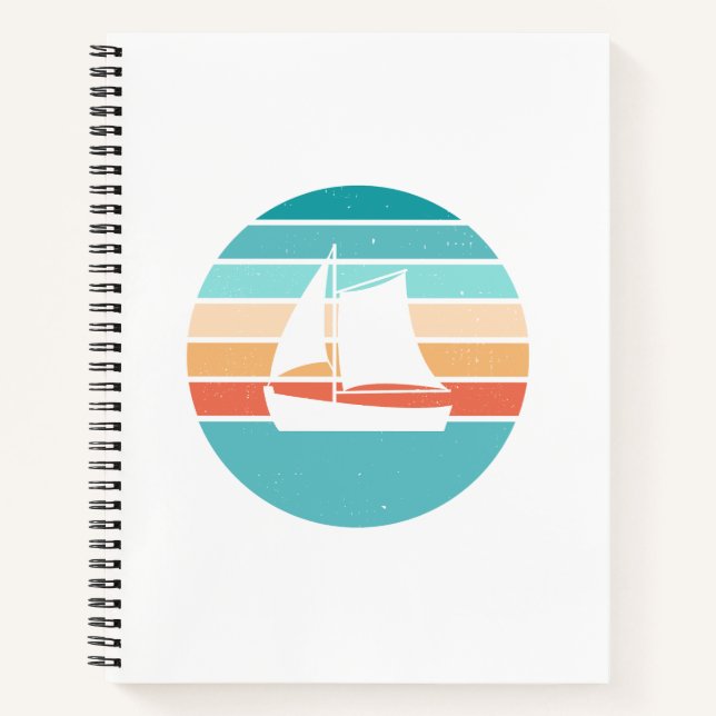 Retro Sunset Distressed Effect + Sailboat Notebook (Front)