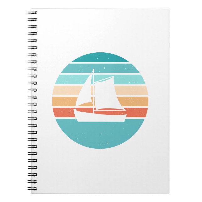 Retro Sunset Distressed Effect + Sailboat Notebook (Front)