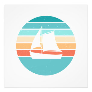 Retro Sunset Distressed Effect + Sailboat Photo Print