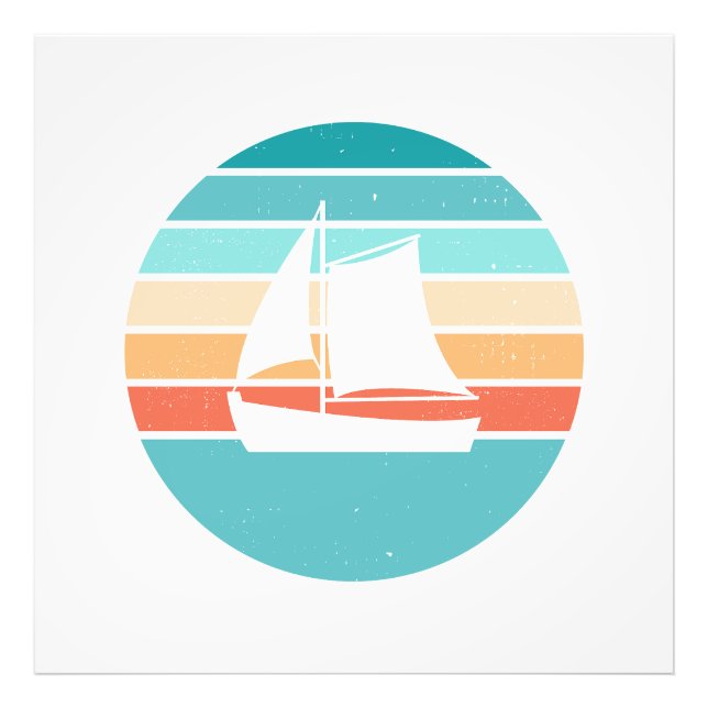 Retro Sunset Distressed Effect + Sailboat Photo Print (Front)