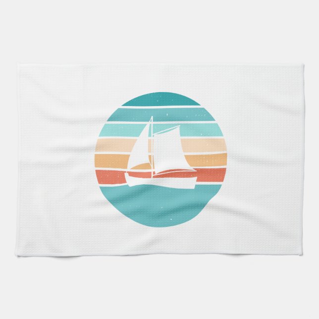 Retro Sunset Distressed Effect + Sailboat Tea Towel (Horizontal)