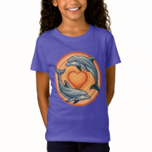 Retro Sunset Dolphins Heart Circle Graphic