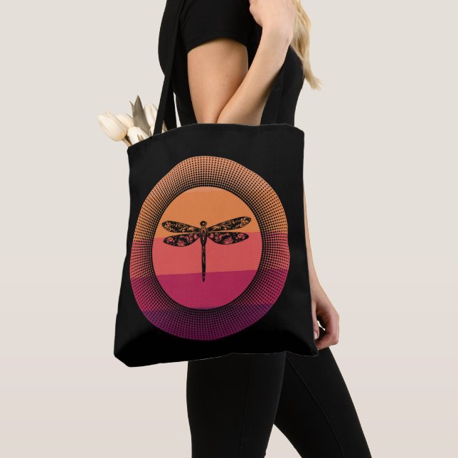Retro Sunset Dragonfly  Tote Bag (Close Up)