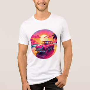 Retro Sunset Drive Neon Vintage Car Art Tri-Blend Shirt
