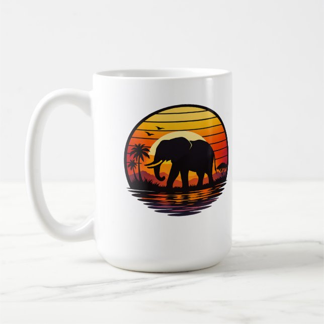 Retro Sunset Elephant Silhouette Coffee Mug (Left)