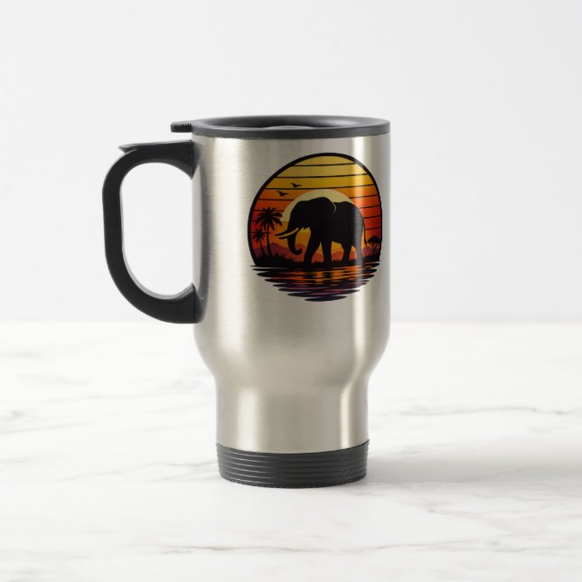Retro Sunset Elephant Silhouette Travel Mug (Left)
