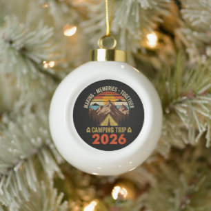 Retro Sunset Family Camping Trip 2026 Matching Ceramic Ball Christmas Ornament