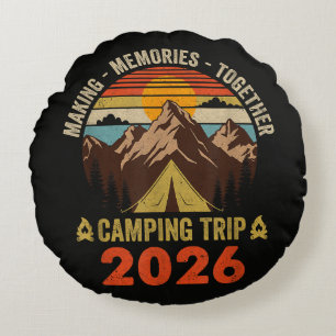 Retro Sunset Family Camping Trip 2026 Matching Round Cushion