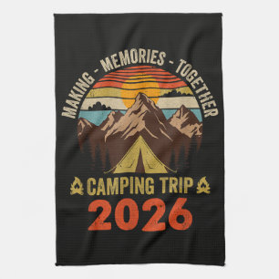Retro Sunset Family Camping Trip 2026 Matching Tea Towel