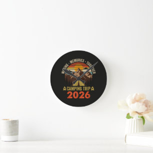 Retro Sunset Family Camping Trip 2026 Round Clock