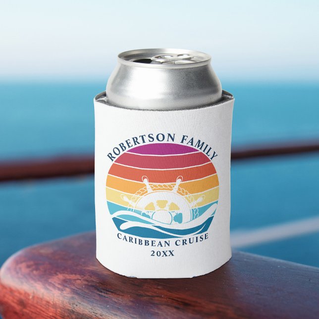 Retro Sunset Family Cruise Ship Wheel Can Cooler (Creator Uploaded)