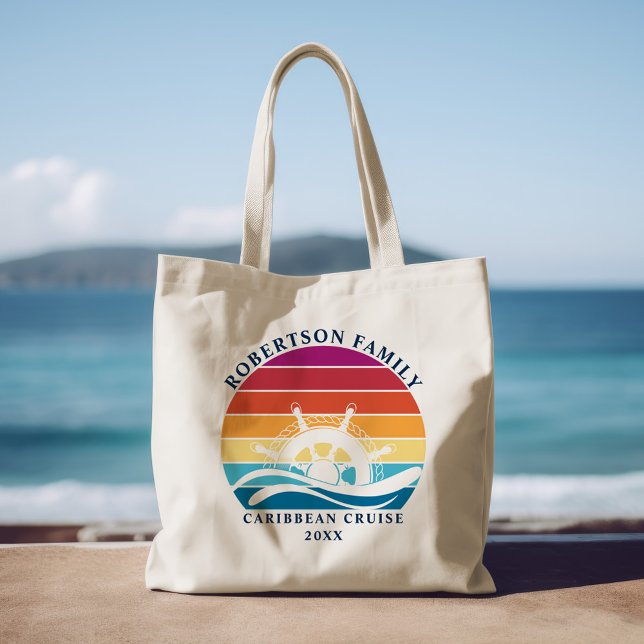 Retro Sunset Family Cruise Ship Wheel Nautical Tote Bag (Creator Uploaded)